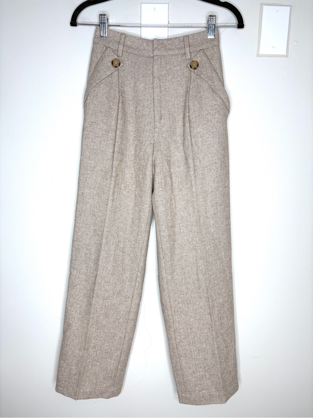 NWT Petite Studio x SuggyL Reign Pants Wool Blend In Latte Beige Size XXS
